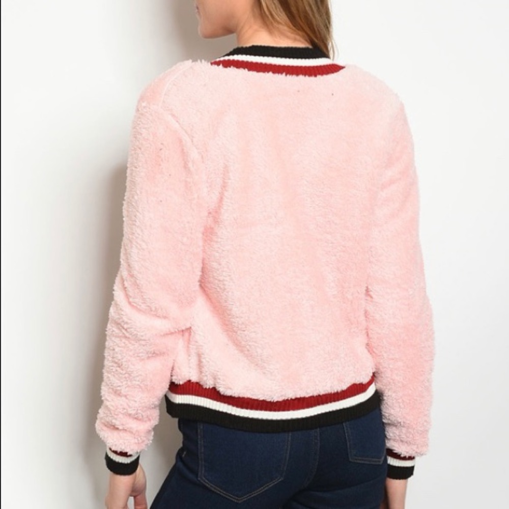Pink Fleece Bomber Jacket - Picture 3 of 6